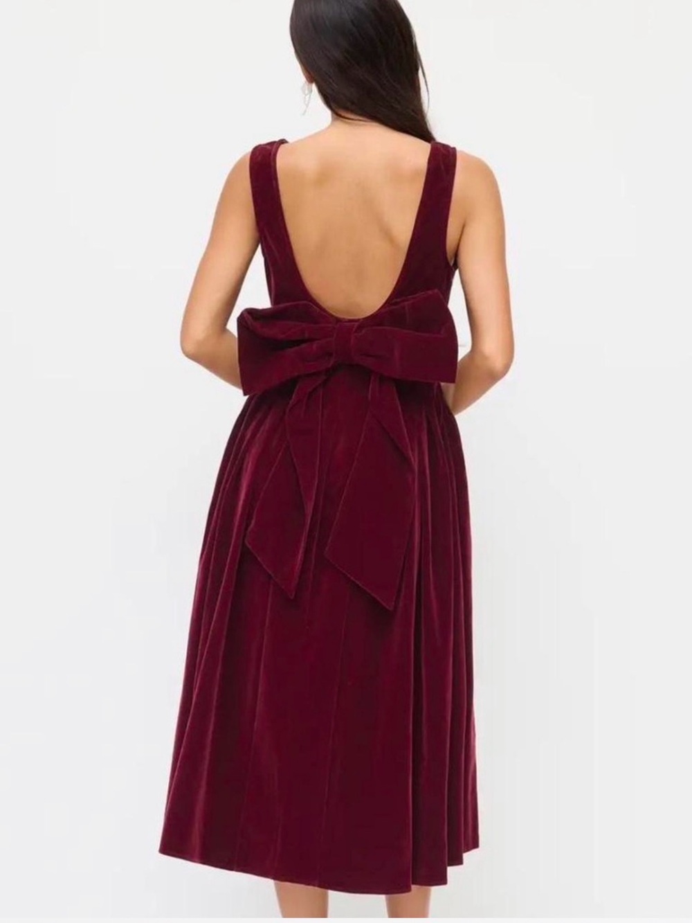 Sleeveless Velvet Bow-Back Midi Dress in Burgundy- Cider- Large - Picture 1 of 10